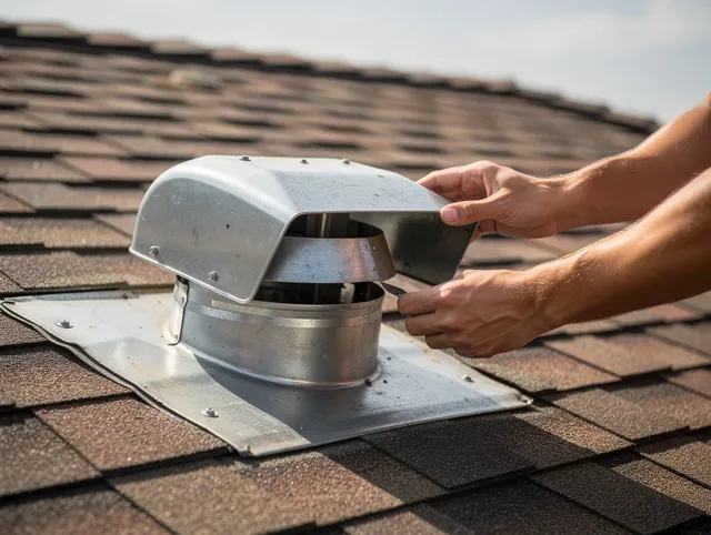 Lauderhill Dryer Vent Cleaning certified technician safely cleaning a roof-mounted dryer vent in Lauderhill