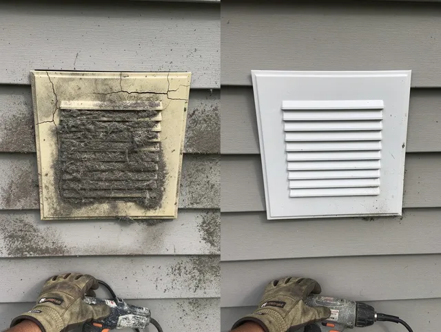 Lauderhill Dryer Vent Cleaning technician installing high-quality dryer vent cover at a residential property in Lauderhill