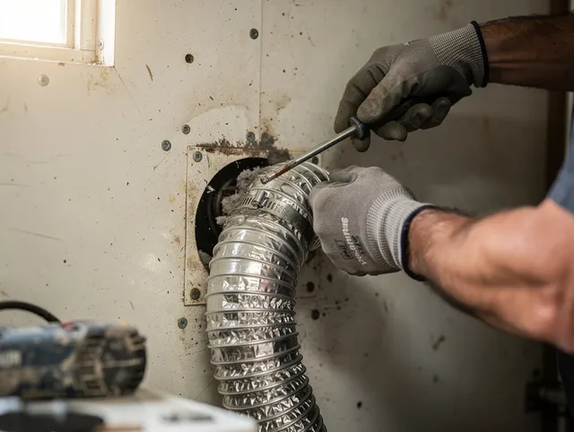 Lauderhill Dryer Vent Cleaning technician performing precise dryer vent hose installation in Lauderhill